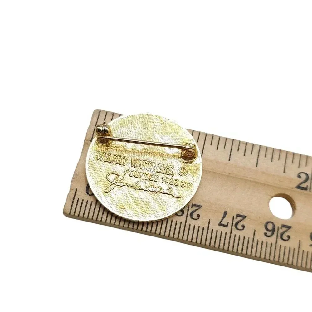 Weight Watchers Black Enamel Rhinestones 10 Pound Brooch Pin Gold Tone Vintage